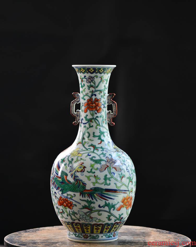 Offered home - cooked hand - made color bucket longfeng grain ears in jingdezhen design manual furnishing articles archaize ceramic vases, flower receptacle
