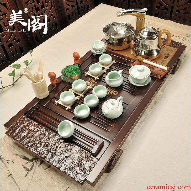 Beauty cabinet household ceramic tea set a complete set of solid wood tea tray kungfu tea taking Chinese style is I and contracted tea tea