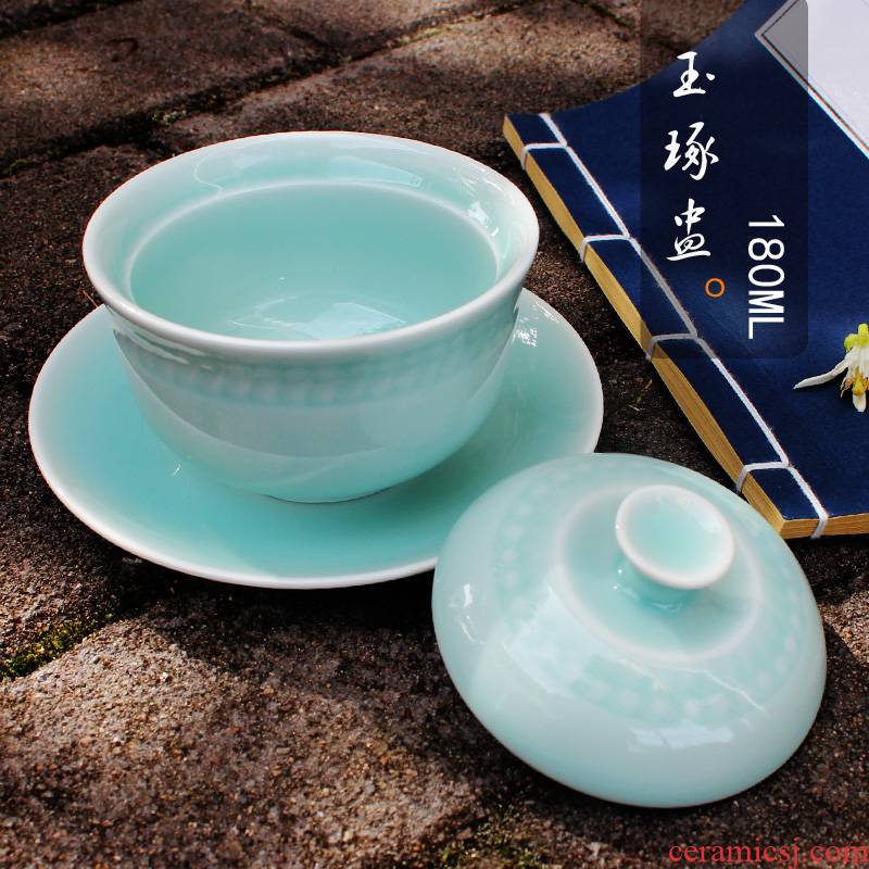 Oujiang longquan celadon bird 's nest dish of household ceramic cup steamed egg cup stew soup bowl dessert bowl dish 4.5 inch of the moon disc