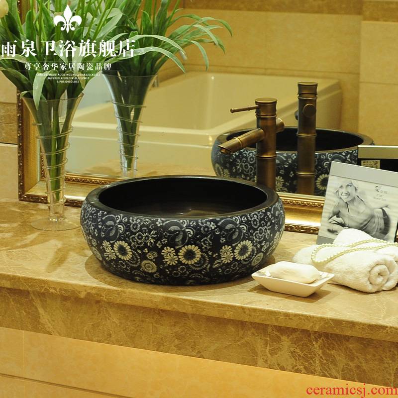 Spring rain ceramic basin of Chinese ink painting round table contracted sanitary ware art basin sink the lavatory basin