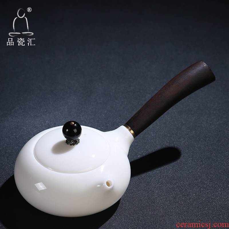 The Product side of dehua porcelain remit the original jade porcelain pot of dehua white porcelain teapot wooden handle, Japanese creative teapots
