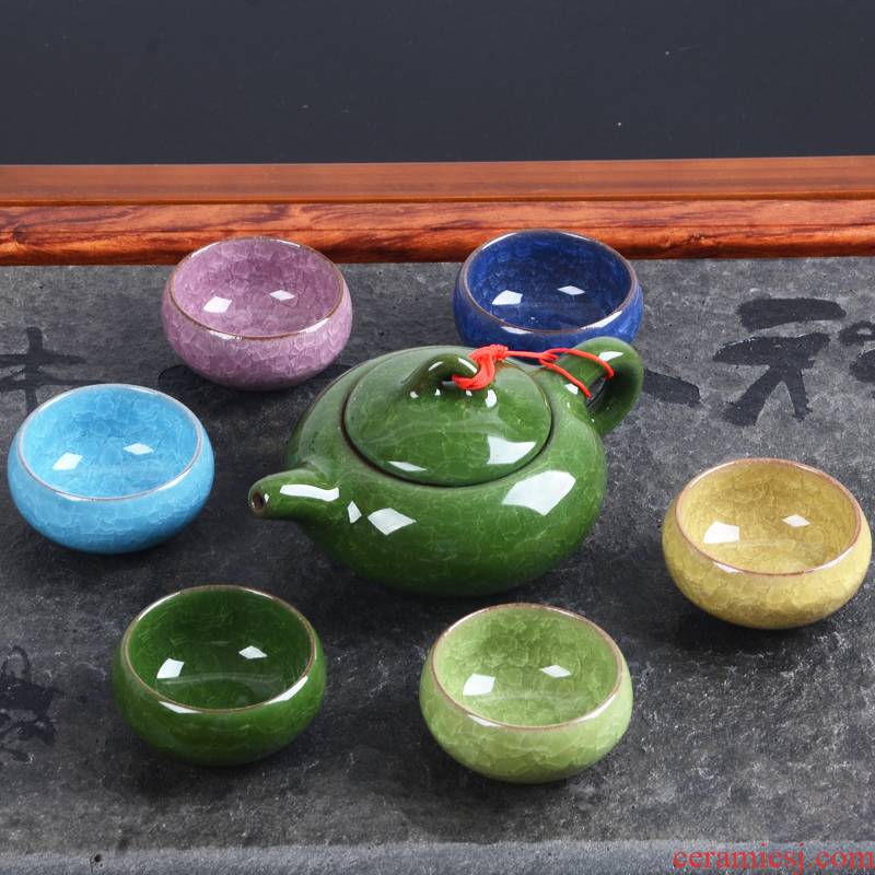 Open the slice xiang feng Taiwan ice crack glaze ceramic kung fu tea set the whole teapot teacup masters cup