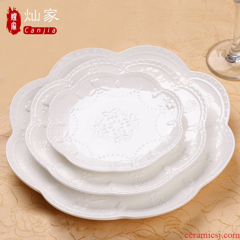 Milk white ipads porcelain plate beefsteak pan European embossed ceramics western - style food dish soup plate plate