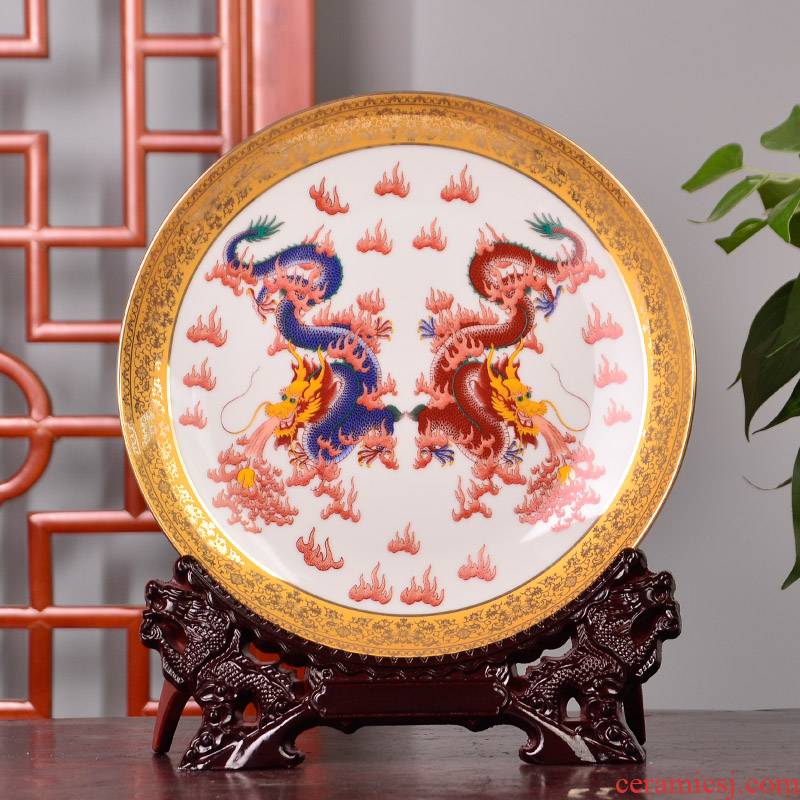St19 jingdezhen ceramics decoration plate hanging dish see dragon playing bead home crafts gift of furnishing articles
