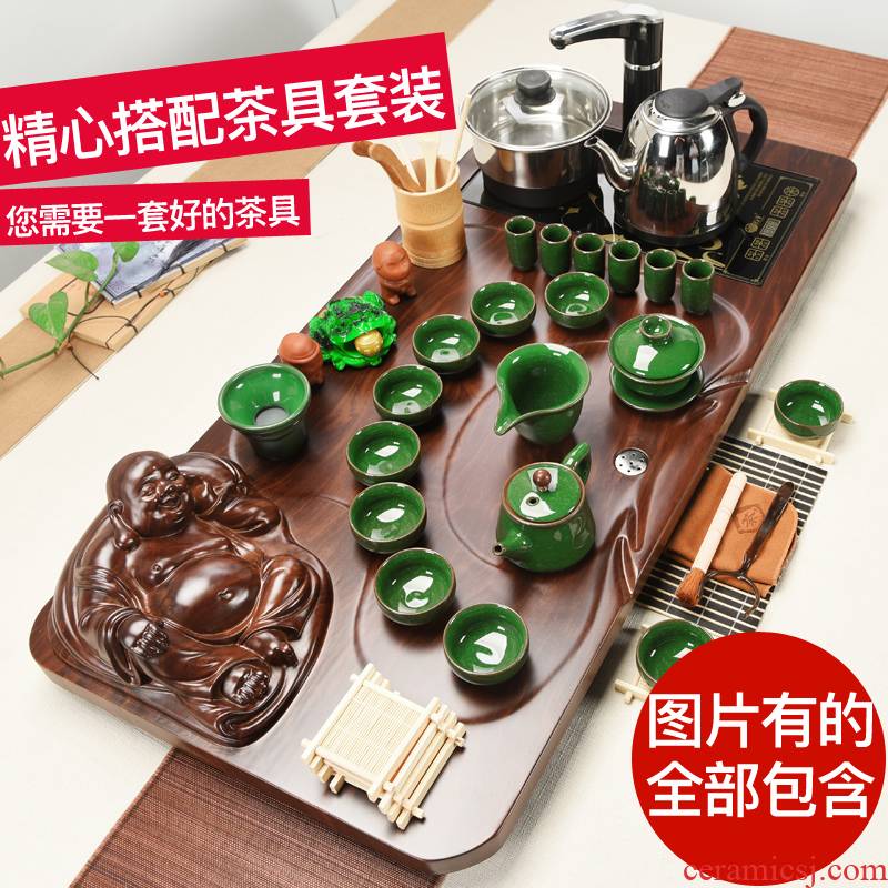 ZongTang household modern kung fu tea tea set tea service contracted solid wood tea tray of a complete set of ceramic cups of tea