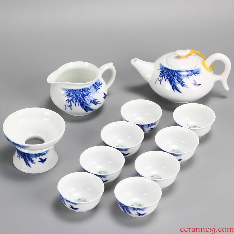 Xiang feng ceramic kung fu tea sets snow tea set a complete set of tea in the cup lid of blue and white porcelain bowl