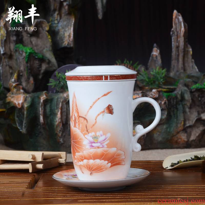 Xiang feng ceramic cups of a complete set of conference glass tea set filter cups with cover kung fu office