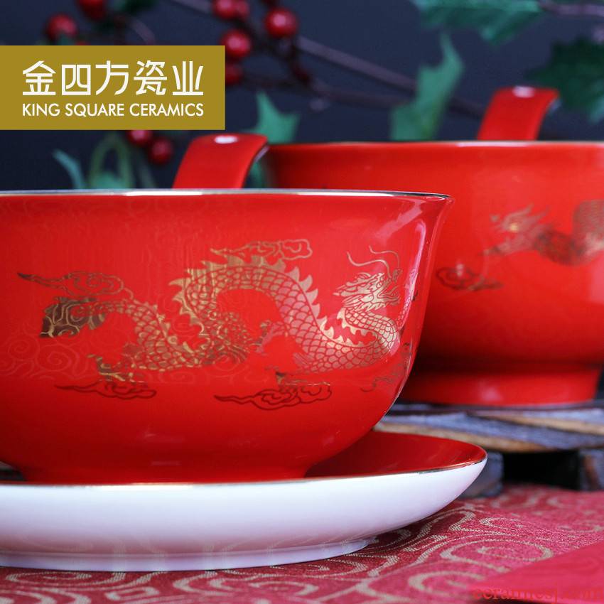 Gold square longfeng Chinese red porcelain or bowl covered 6 times wedding or bowl to bowl bowl suit I ceramic package