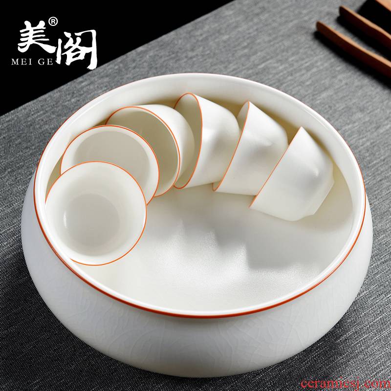 Beauty cabinet large tea to wash every open the slice your up porcelain kung fu tea set ceramic bowl with the writing brush washer wash cup tea taking with zero
