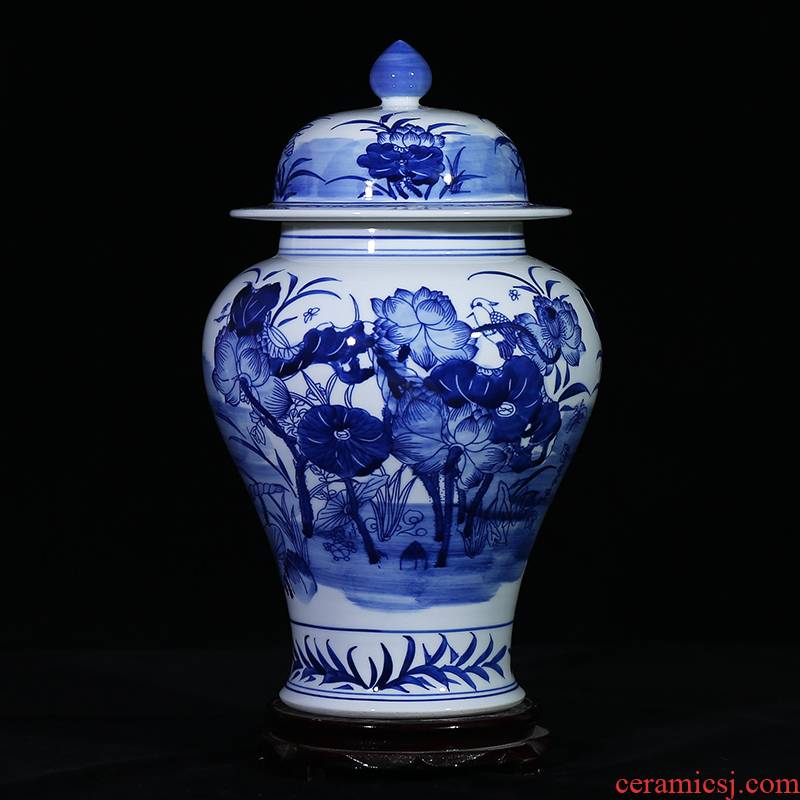 Jingdezhen blue and white lotus ceramics general storage tank can candy jar sealed as cans sitting room place, household act the role ofing is tasted