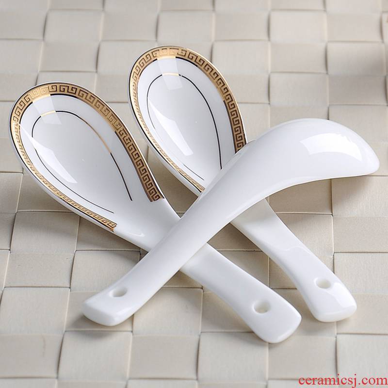 Household ipads porcelain long - handled spoon, spoon, creative ceramic spoon, white gold edge soup ladle tableware
