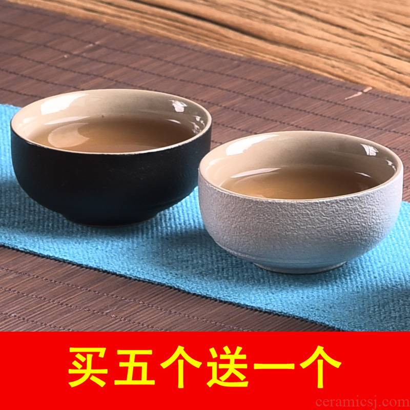 Black ceramic sample tea cup coarse pottery Japanese ceramics cup round cup contracted kung fu tea set personal small tea cups