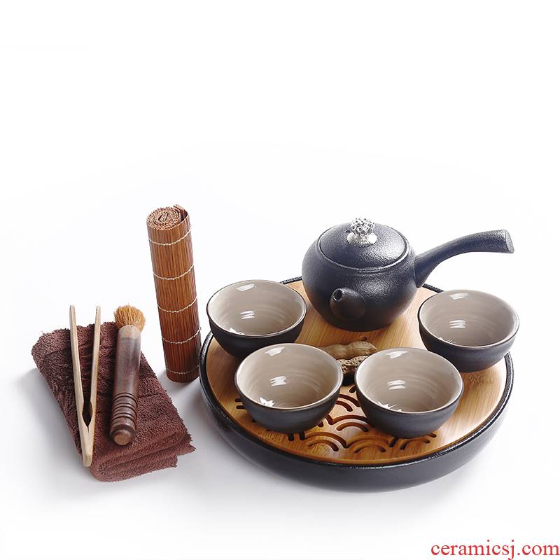 Black pottery portable travel tea set suit Black kung fu tea set of a complete set of Japanese zen household ceramics your up tea tray
