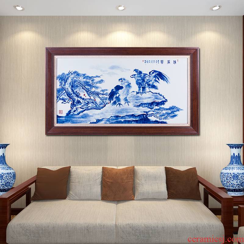 Hand made blue and white porcelain plate painting unfolds the office decoration of Chinese style living room sofa setting wall hang a picture