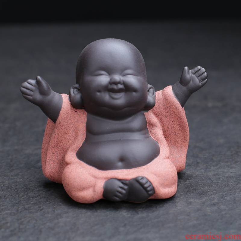 Pet purple sand tea to keep smiling Buddha maitreya, the young monk furnishing articles ceramic checking quality creative tea worm play tea set with parts
