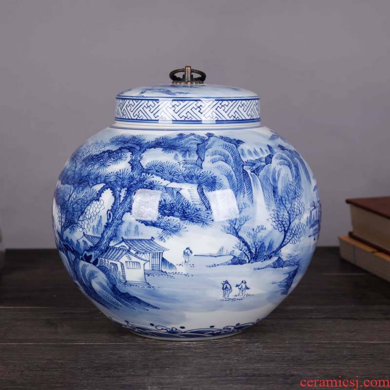 Jingdezhen blue and white landscape complete ceramic pot home furnishing articles sitting room TV ark, porcelain decoration