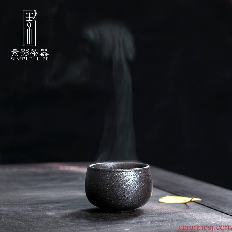 Plain film ocean 's Japanese coarse pottery teacup zen wind restoring ancient ways, black cup home old personal mudstone cup cup sample tea cup