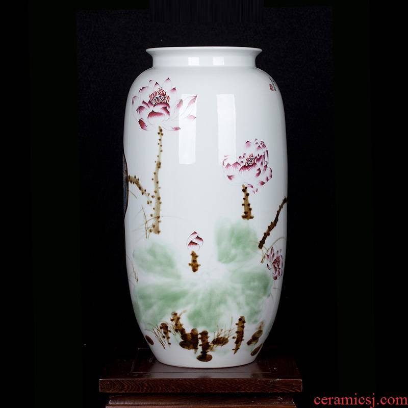 Jingdezhen ceramic hand - made lotus flower vase of new Chinese style household living room TV ark adornment furnishing articles