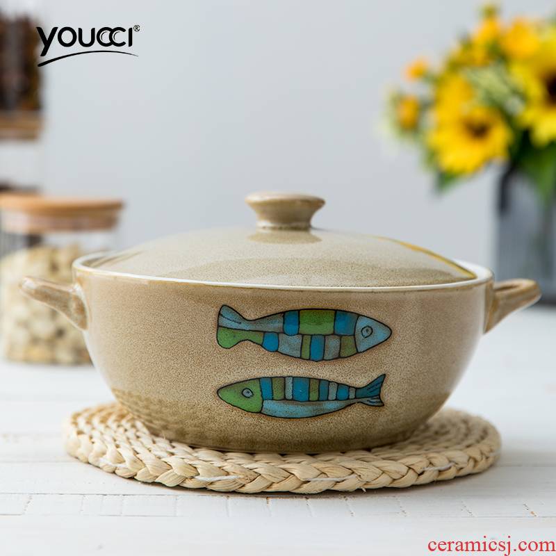 Creative household ears with cover ceramic soup nest soup basin product pot stew large bowl of soup bowl bird 's nest Japanese dishes