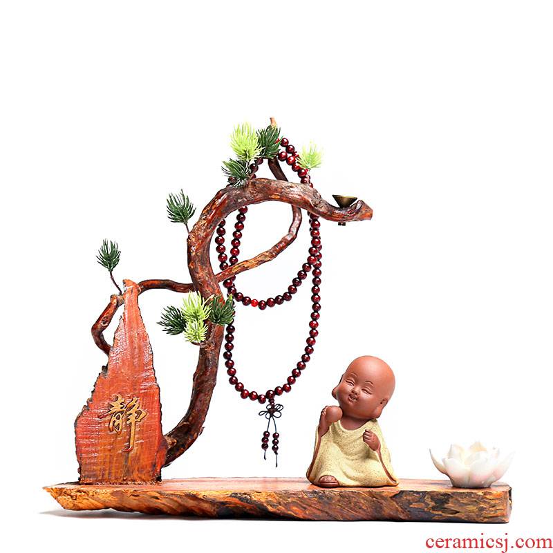 The New Chinese zen ceramic young monk weathering wooden furnishing articles sitting room porch creative little novice monk home decoration