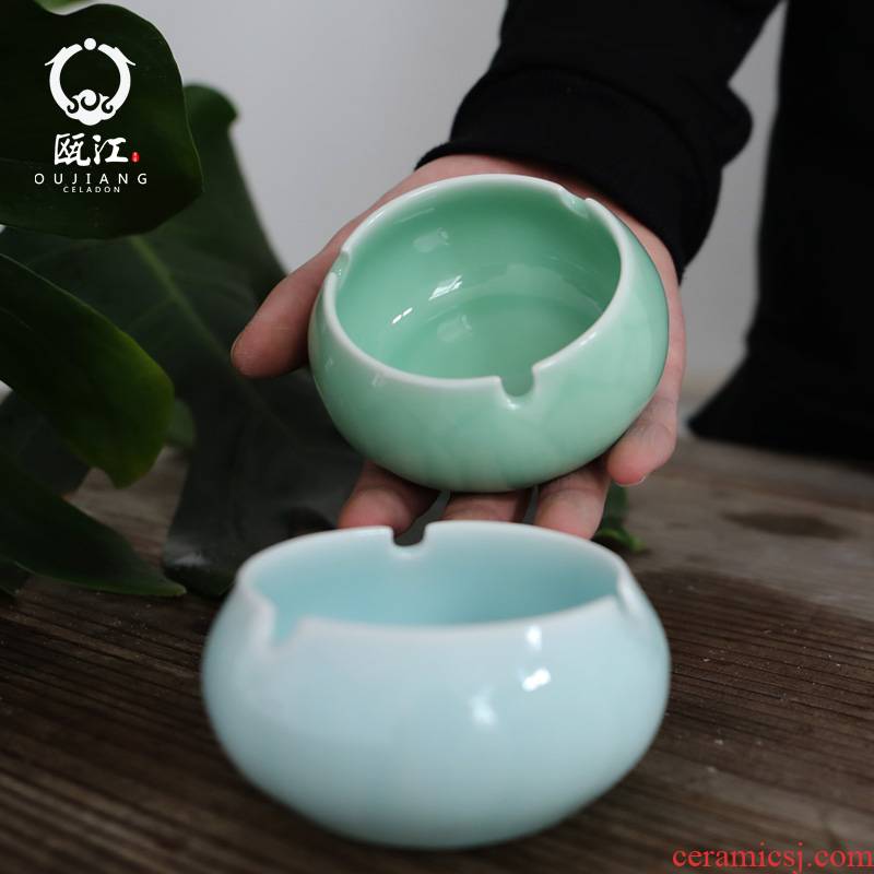 Oujiang longquan celadon contracted element with hole ceramic ashtray ashtray home office tea gift furnishing articles