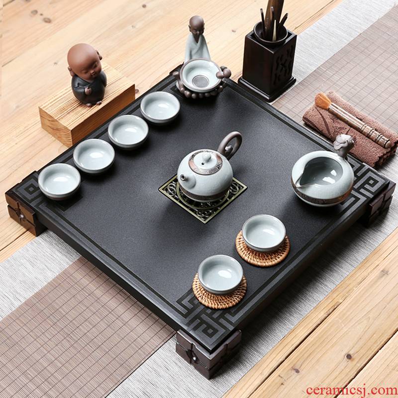 Purple sand tea set home a whole set of kung fu teapot teacup sharply stone solid wood tea tray was contracted and I tea table