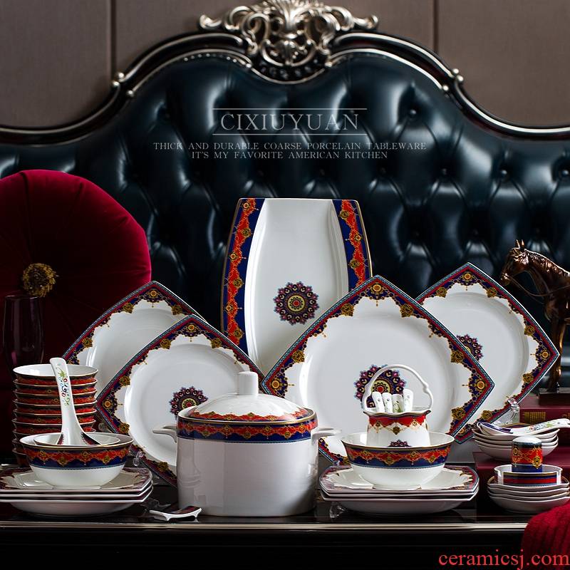 Dishes suit household tableware suit ceramic bowl dish bowl suit European portfolio ipads porcelain Chinese gifts