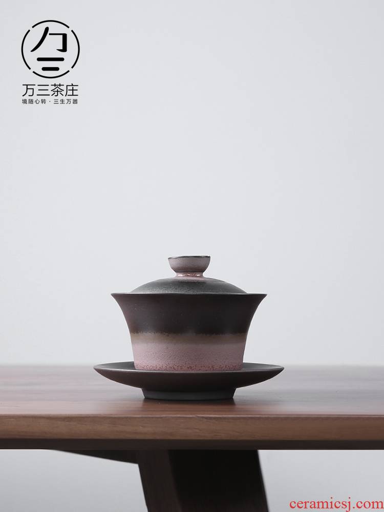 Three thousand tea ceramic manual Three tureen large tea cups, kung fu tea set coarse pottery bowl is creative