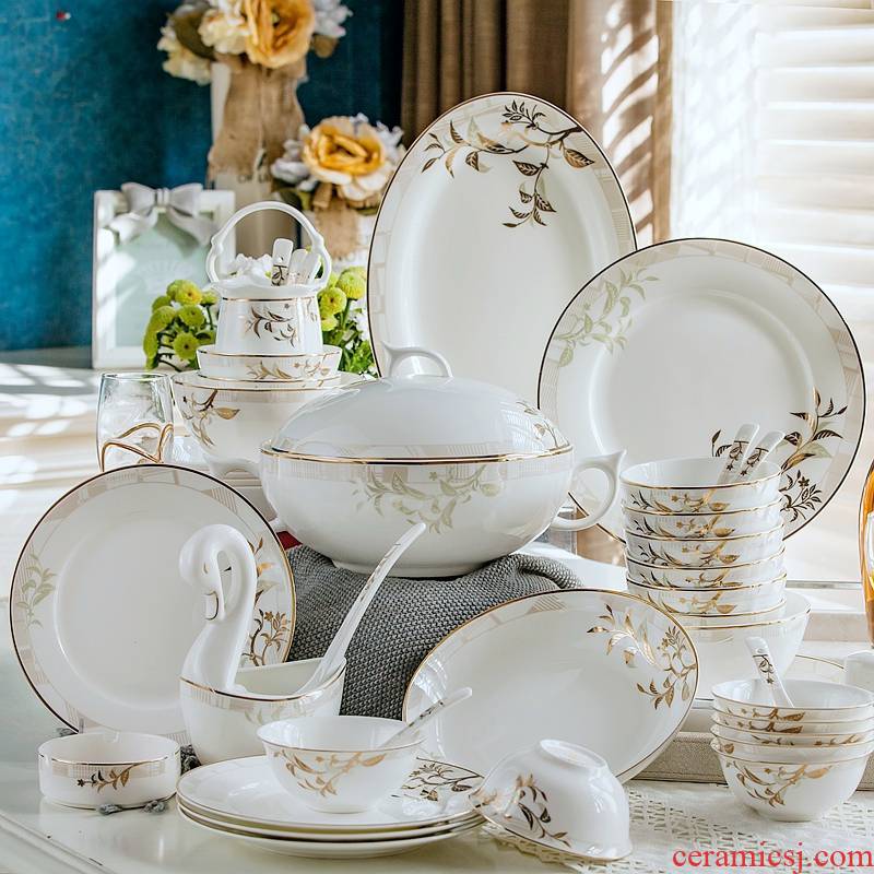 Tableware dishes suit household Korean contracted tangshan ceramic bowl chopsticks European creative portfolio ipads porcelain bowl dishes
