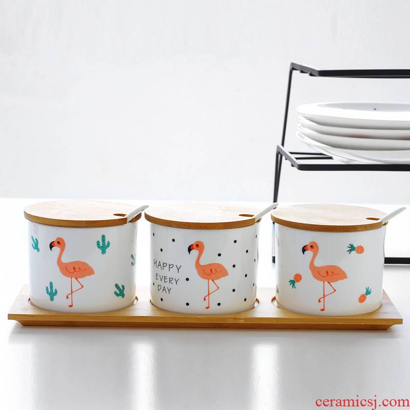 The flamingo flavor pot set of kitchen utensils household salt seasoning box of ceramic spice bottles