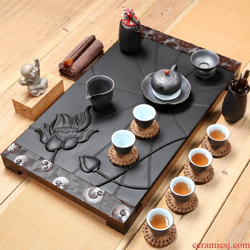 Friend is sharply stone tea set a complete set of violet arenaceous kung fu tea tea tea sea drainage type ebony wood tea table