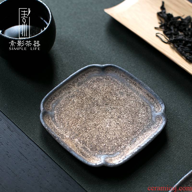 Restoring ancient ways, shadow gold cup mat coarse pottery teacup pad your up square antiskid insulated cup mat tea accessories