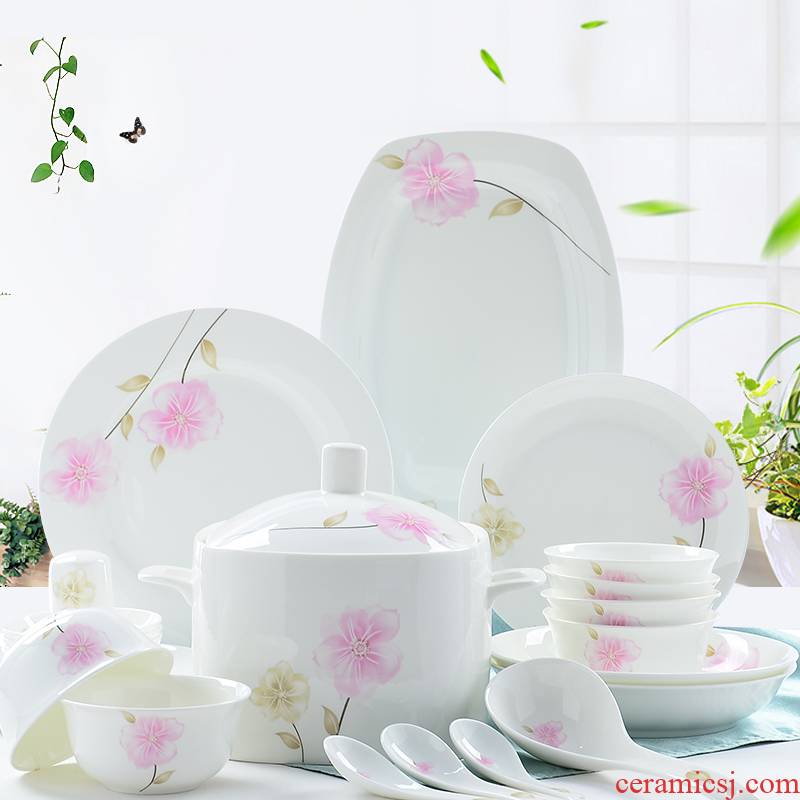 Tangshan ipads porcelain tableware suit 56 head Korean dishes dishes suit creative ceramic plate