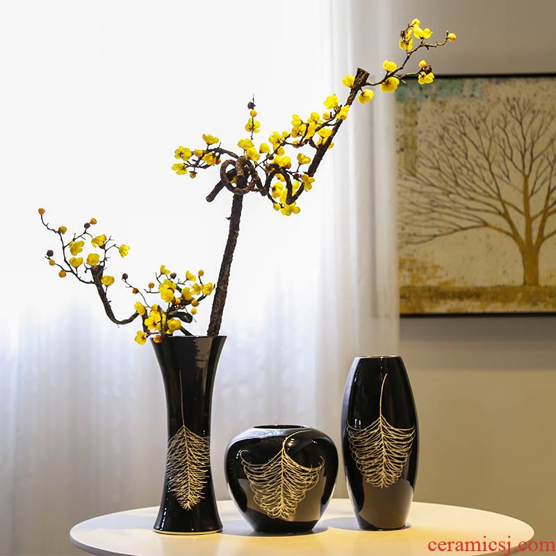 Jingdezhen ceramic vase creative contracted sitting room mesa adornment flowers flower implement big move black feathers furnishing articles