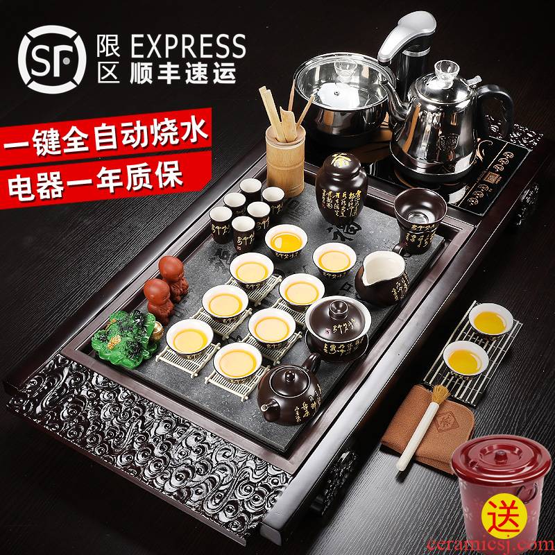 Porcelain heng tong kung fu tea set automatic purple sand pottery and Porcelain of a complete set of ice to crack the tea taking tea tray tea family contracted