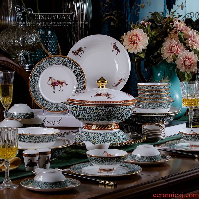 The dishes suit household 69 skulls Chinese jingdezhen porcelain tableware suit bowl dish bowl chopsticks housewarming wedding gifts