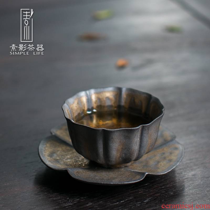 Restoring ancient ways, shadow gold cup thick clay sample tea cup manually rust sample tea cup kung fu tea tea set, single CPU