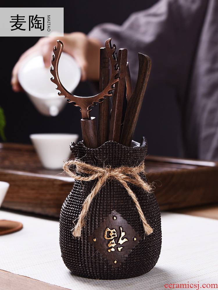 MaiTao f 6 gentleman ebony wood tea bag ChaGa ChaZhen cup fork contracted tea accessories teaspoons of restoring ancient ways