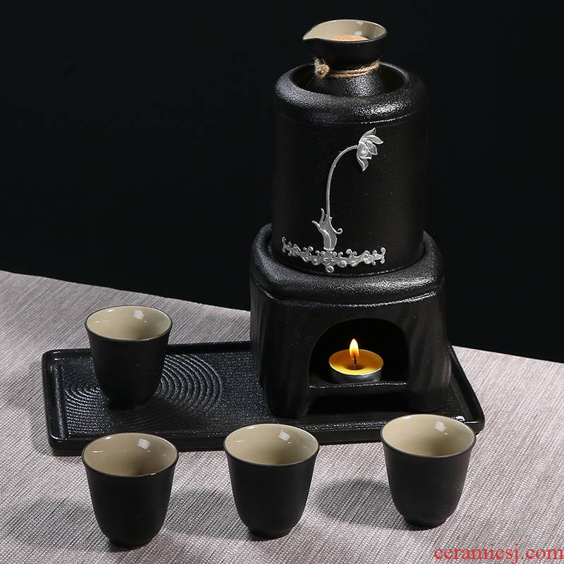 Contracted wine warm Japanese ceramic wine suite based heating household cooking wine pot hot yellow wine glass