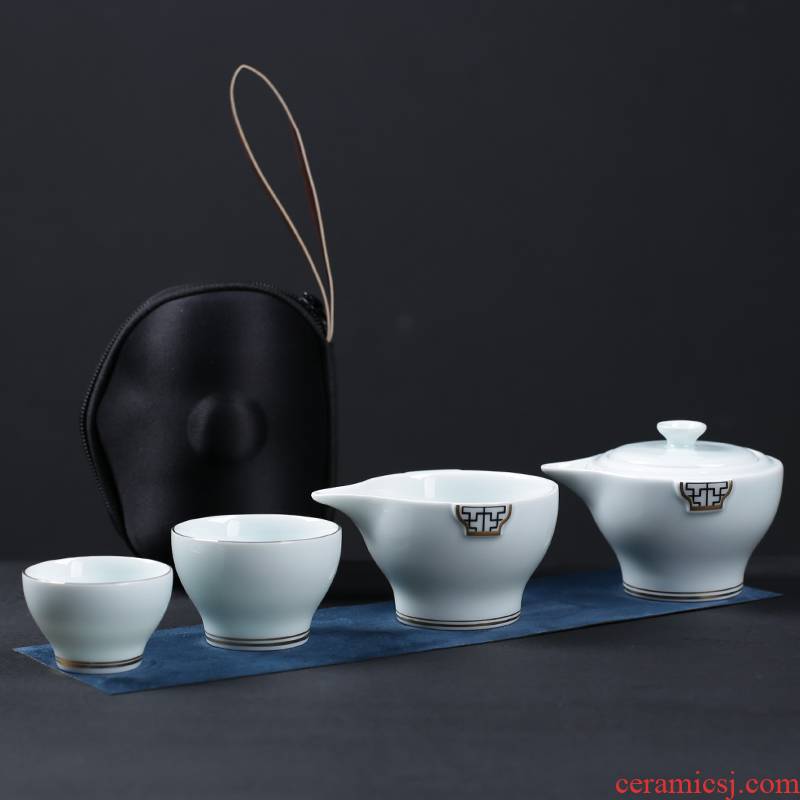 To crack a pot of three with white porcelain portable travel tea set teapot teacup ceramic fair keller