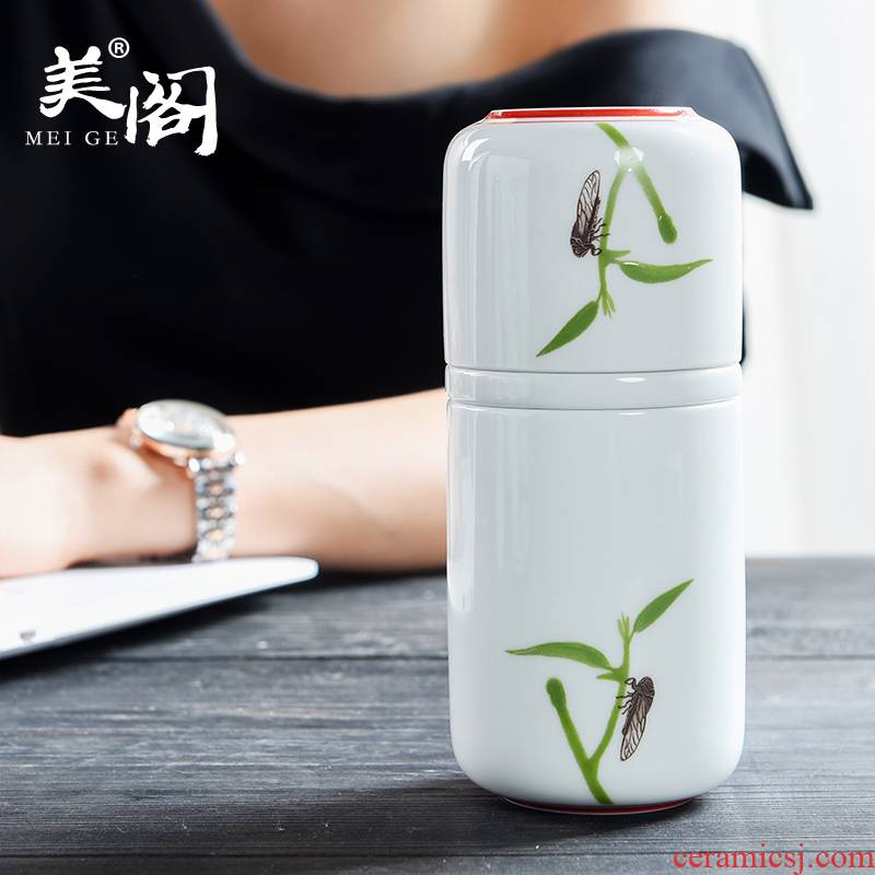 The cabinet with cover travel portable filtration separation tea tea cup home office ceramic cups travel bag