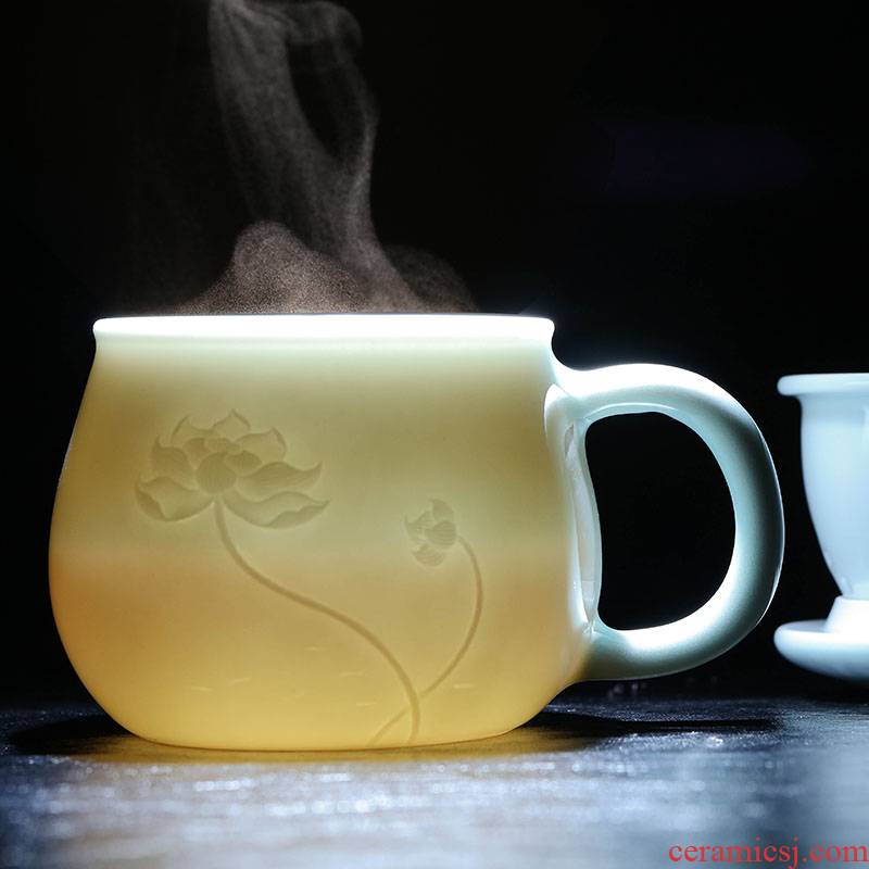 Catalpa xin jingdezhen ceramic filter cups with cover home tea cup hand - made glass carving shadow celadon office