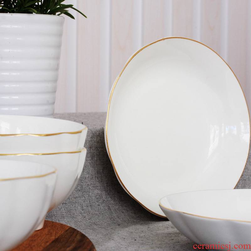 Pure white ceramic tableware series rice bowls gold petals rainbow such as bowl dish dish deep dish