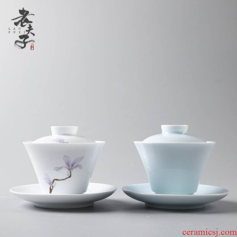 Tureen ceramic thin foetus hand - made three cups to large kung fu tea bowl to manually make tea cups, hand grasp pot