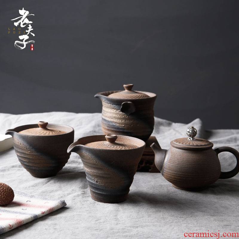 The professor coarse pottery teapot retro single pot of ceramic kung fu tea teapot teacup Japanese tea taking