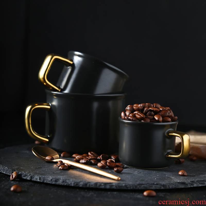 Coffee cup creative gold matte enrolled black ceramic cup handle Italian concentrated household cup keller cup