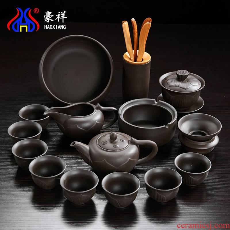 Howe auspicious yixing purple sand of a complete set of kung fu tea set household ceramics office tea tea cup teapot