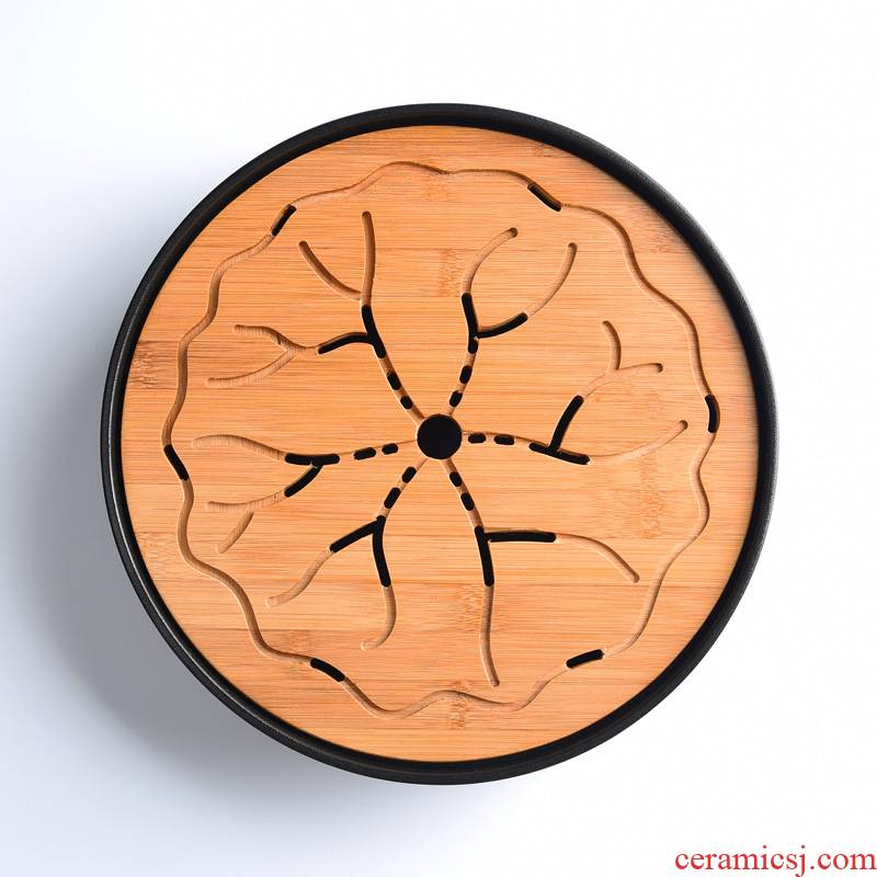 Circular contracted dry terms solid wood tea disk storage type water bamboo tea tray ceramic large tea tray