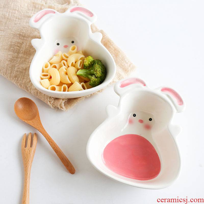 Selley hand - drawn cartoon rabbit baby carrots household ceramic bowls eat fruit bowl bowl side dish bowl