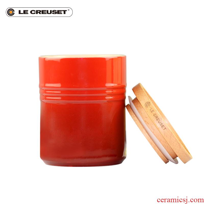 France 's LE CREUSET cool color stoneware storage tank wooden cover sealing is good